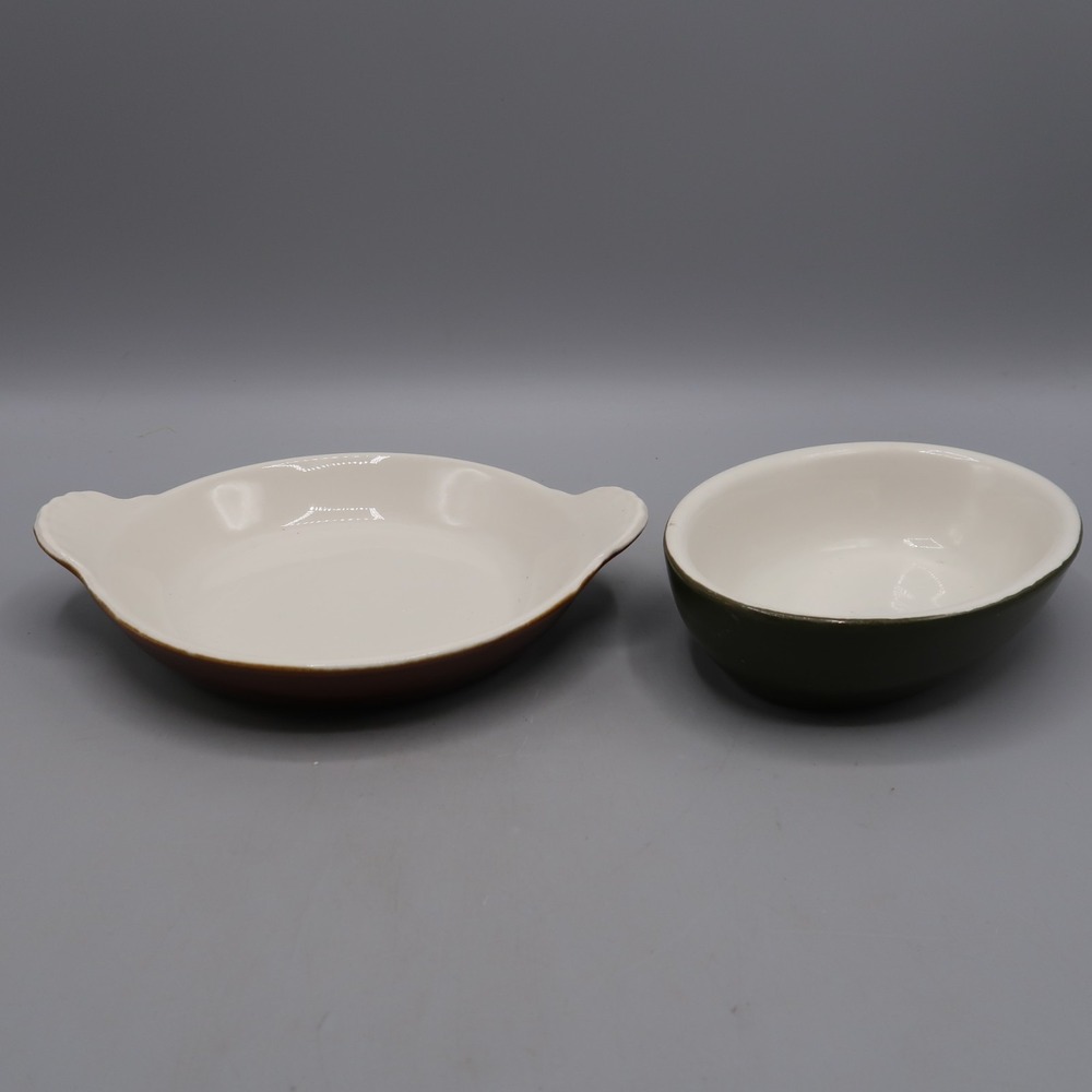 Hall Pottery Oval Baking Dish #433 & 705 Made in USA Brown Green lot